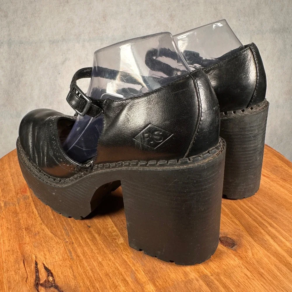 Riverstone Industrial Vintage Y2K Mary Jane Heels Womens 10 Black Platform Lug